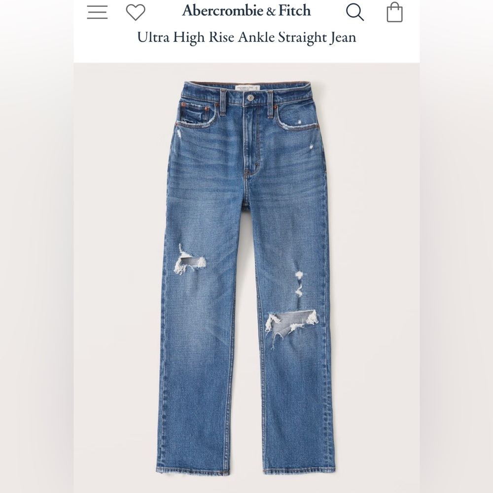 Abercrombie Ultra High Rise Ankle Straight Jeans - Medium Destroy Wash Size 26